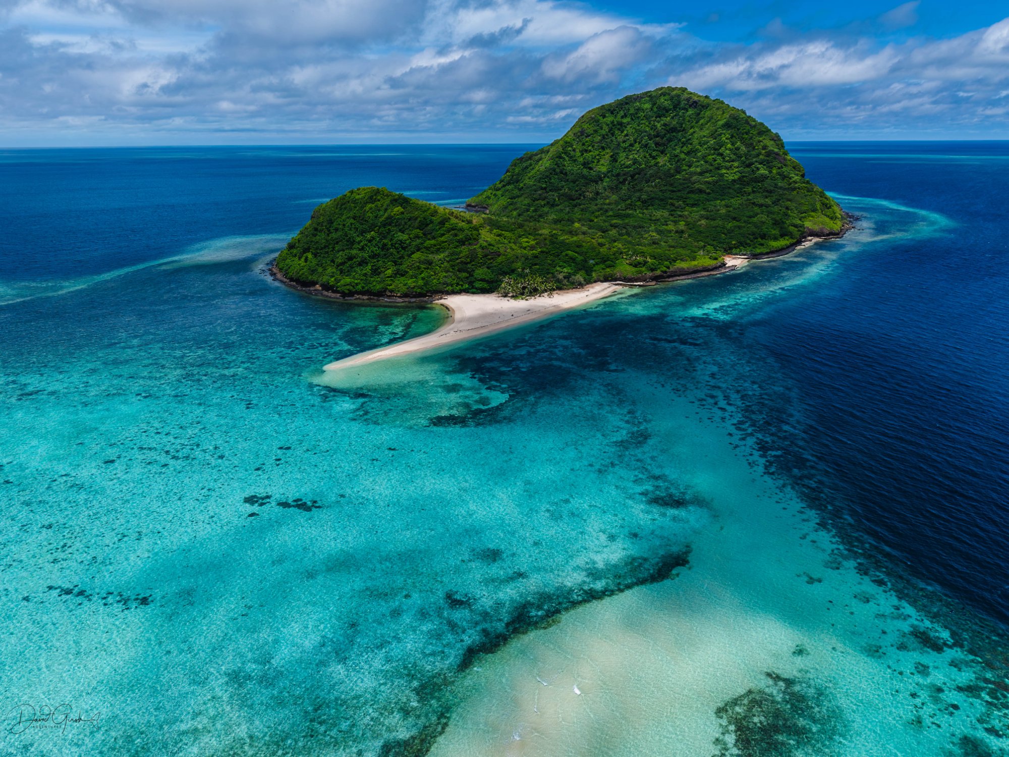 Aerial island with sandbar