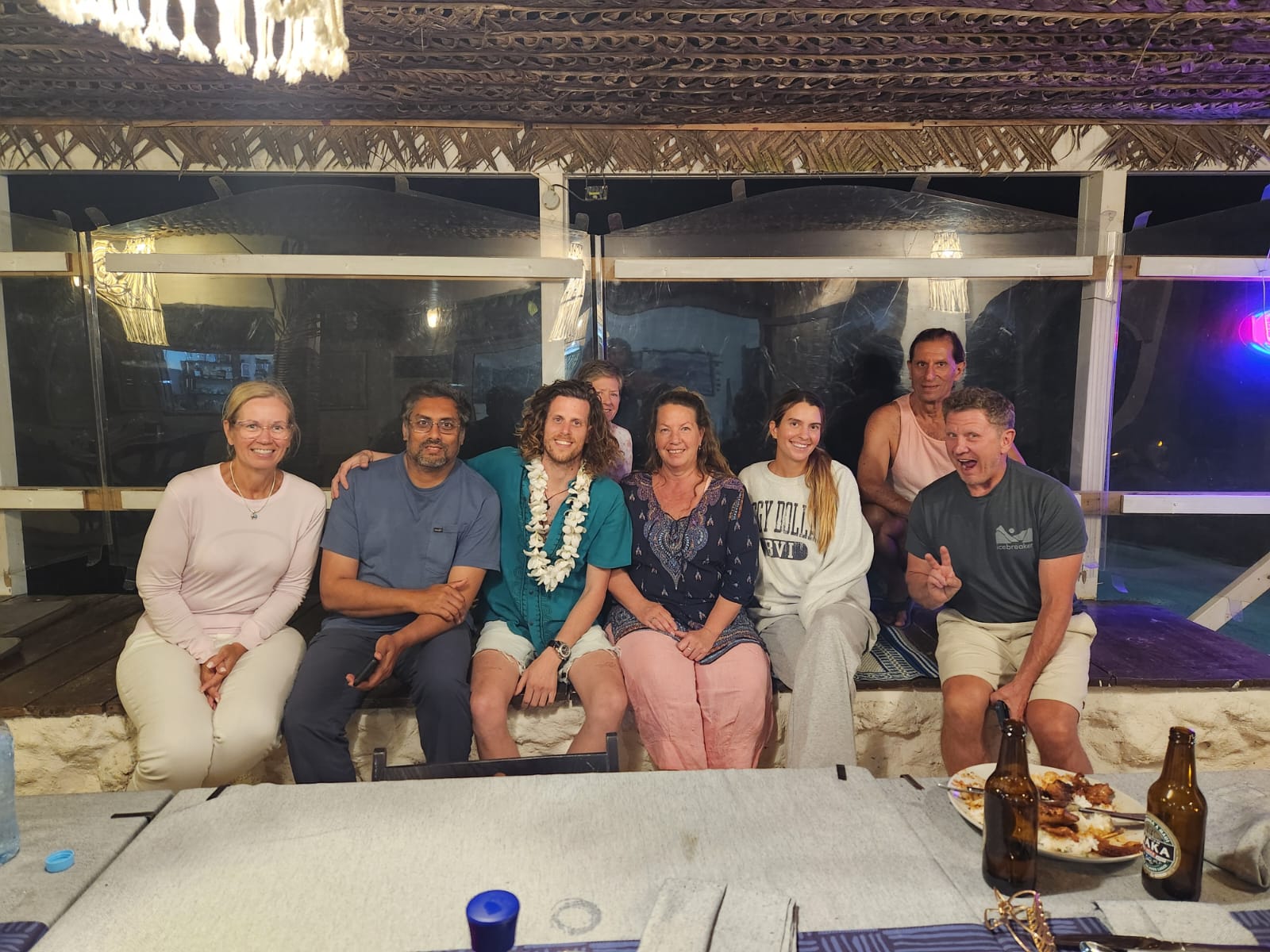 David on boat pointing