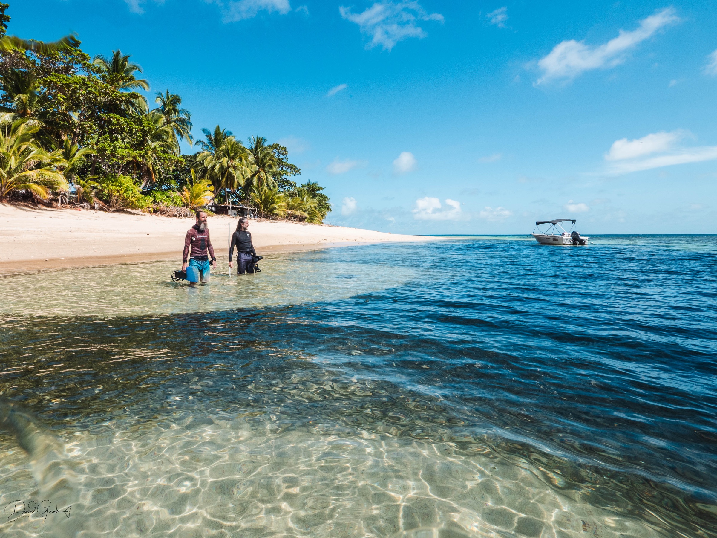 Wading out with gear on Mer Island