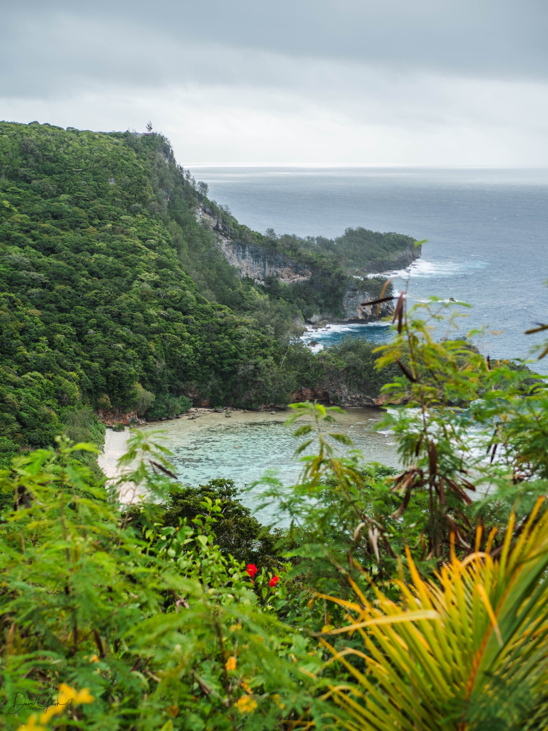 View from a clifftop lookout down over a sheltered lagoon on Vava'u