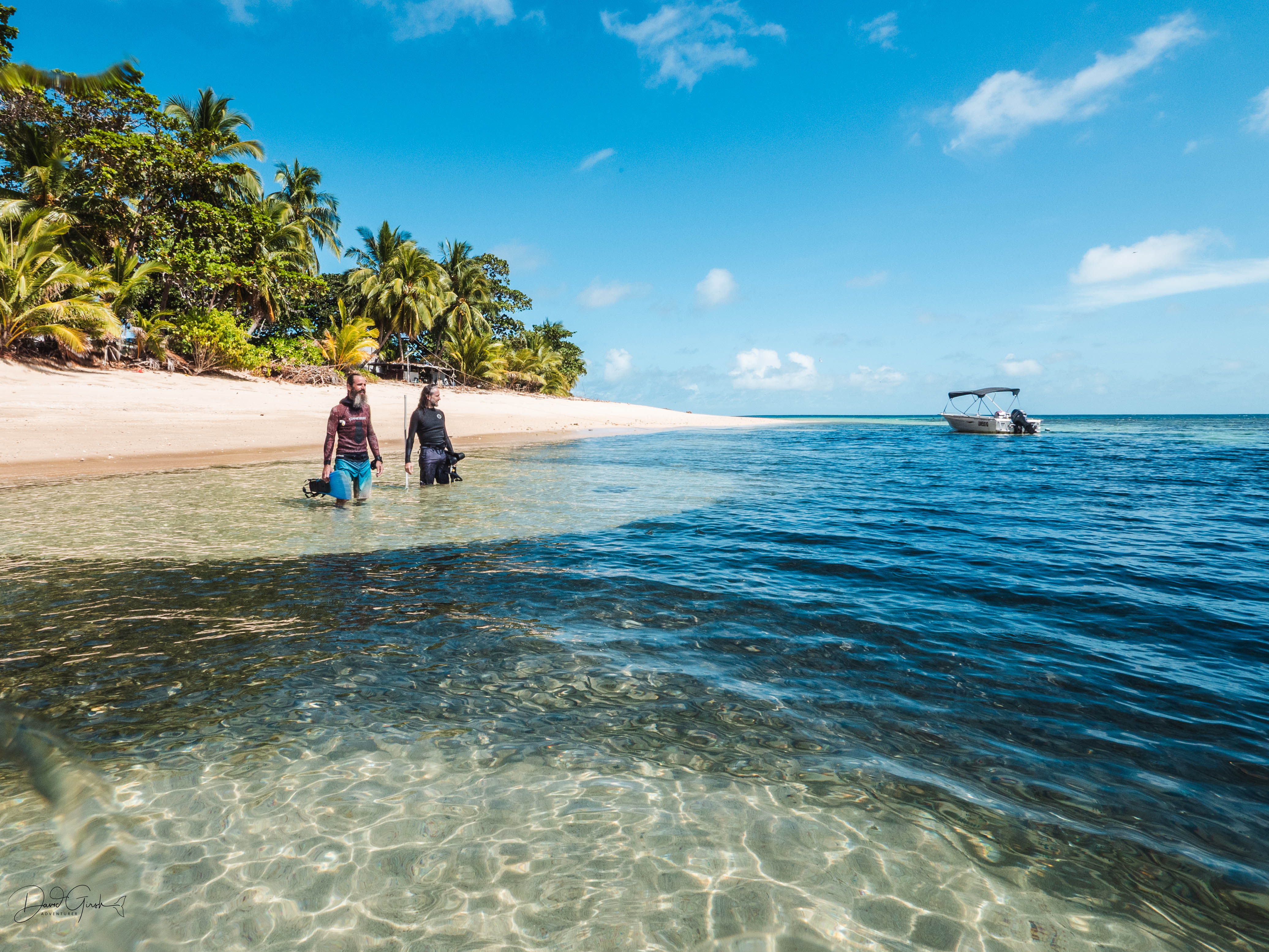 Wading out with gear on Mer Island